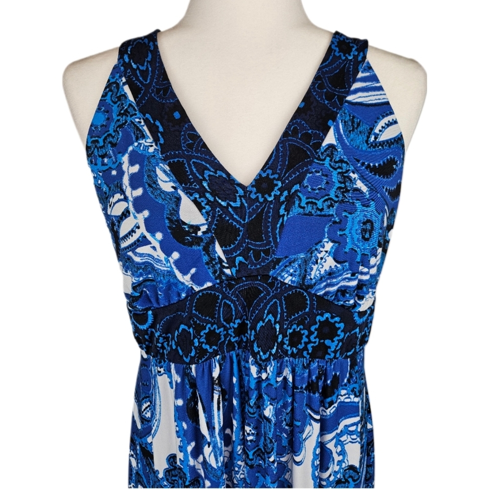 Vintage Beautiful Blue Pattern Maxi Dress, Women's XL - Picture 2 of 8